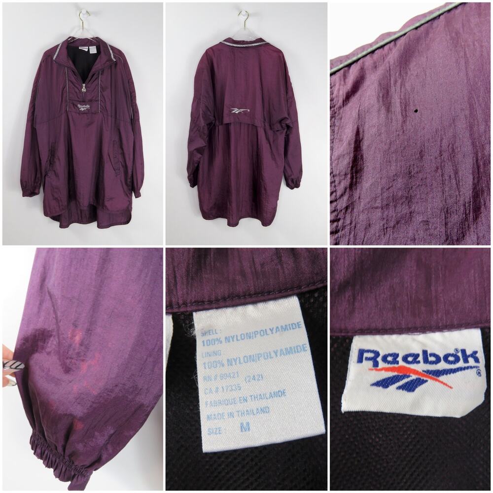 1990s Vintage Reebok Purple Wind Breaker Jacket Retro Streetwear - Picture 13 of 15
